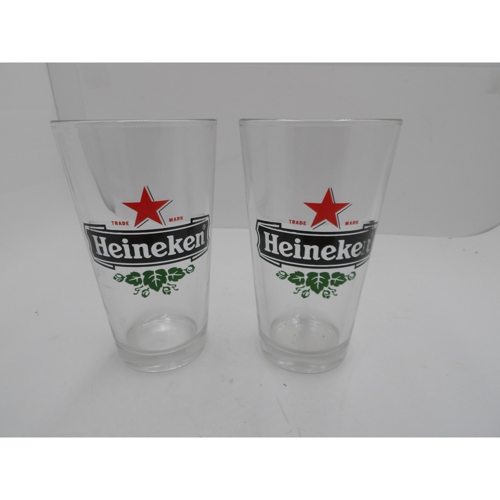 2 Heineken Red Star Logo 16 Oz Pint Beer Glasses Holland